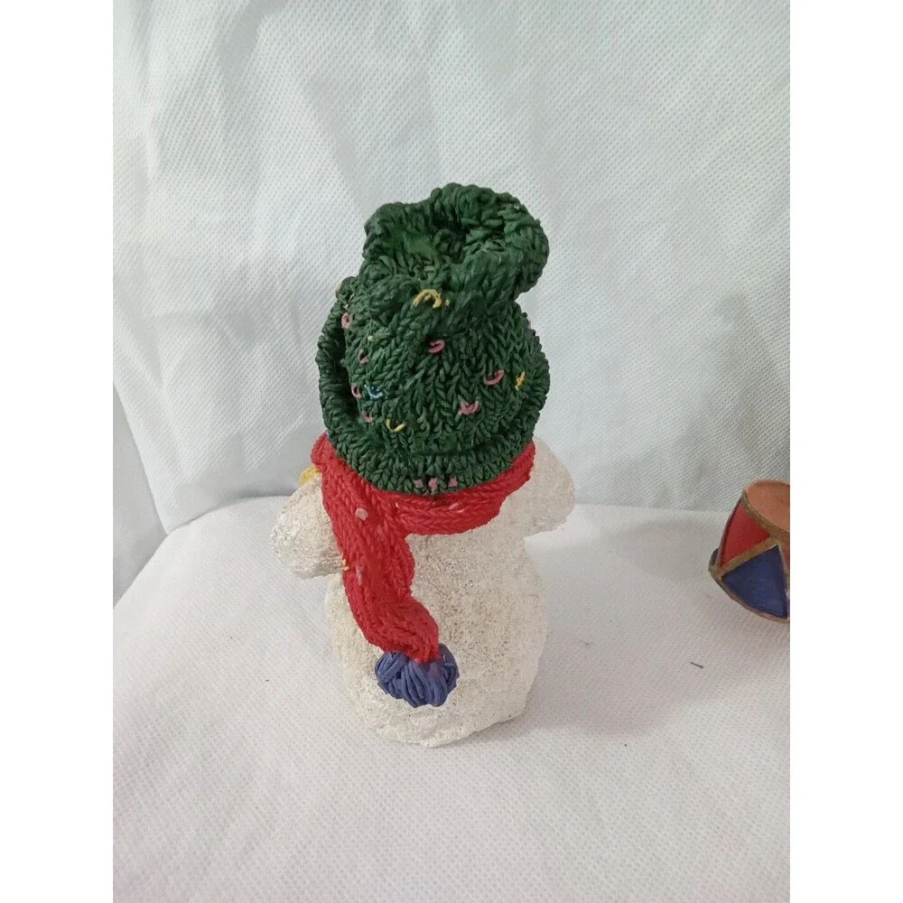 Snowman Figurines Vintage Resin Red White‎ Yellow Drum Christmas Holiday